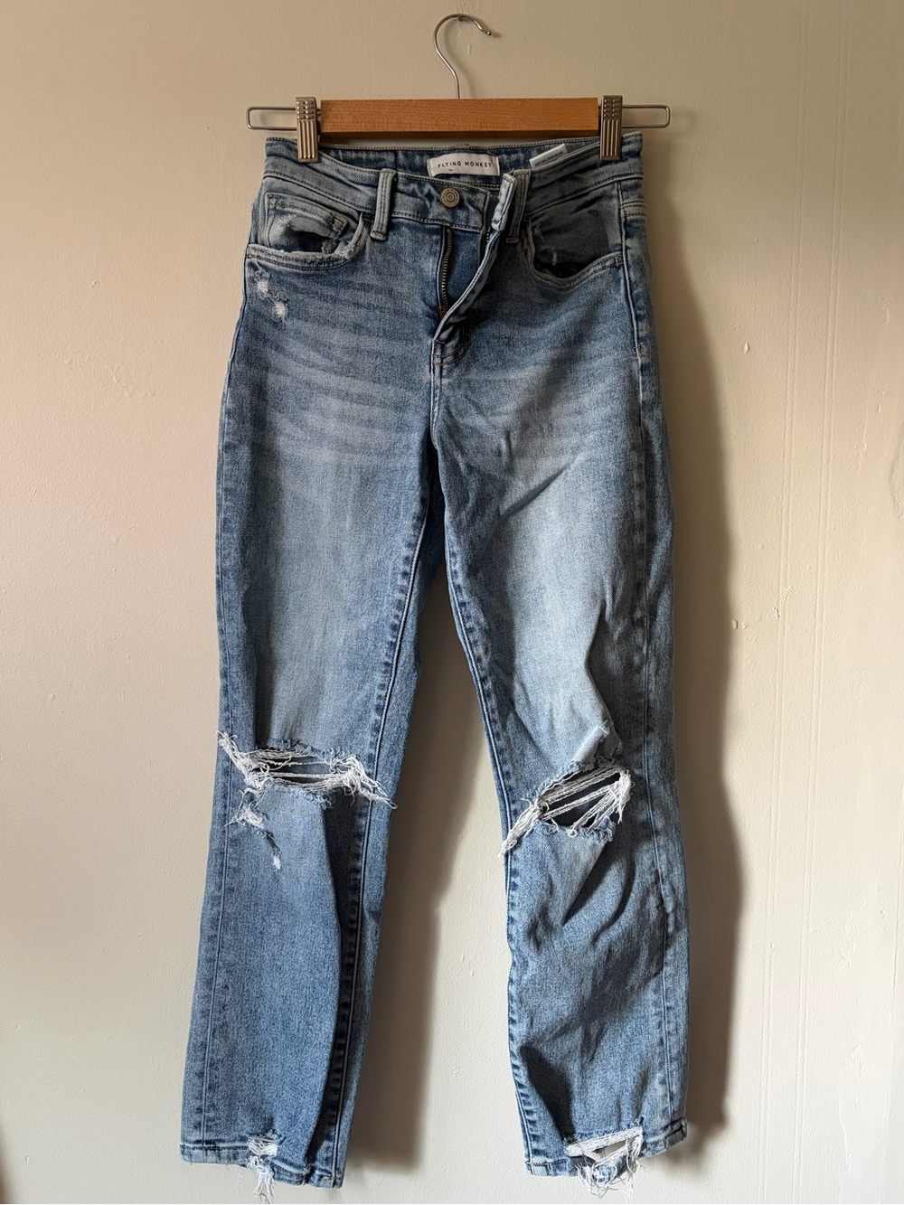 Flying Monkey Light Blue Distressed Straight Leg Jeans